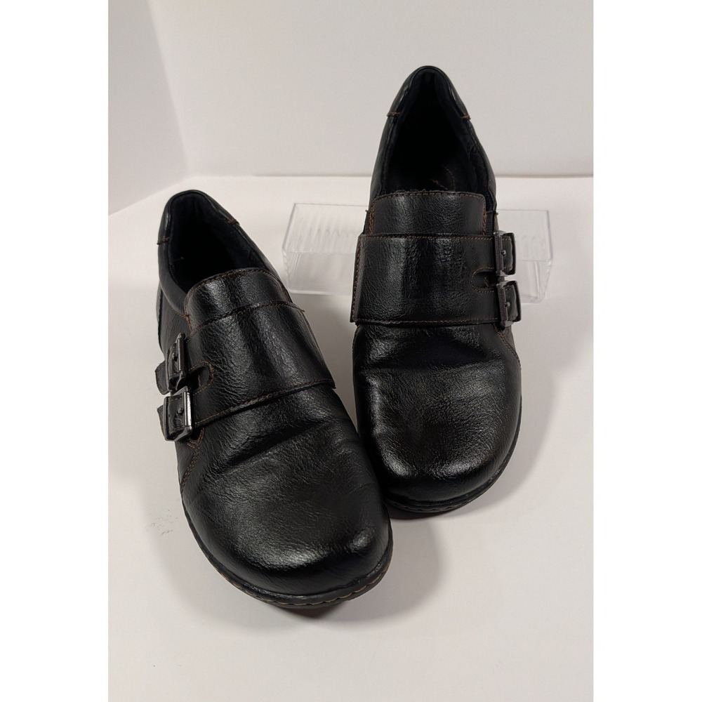 b.o.c. Born Concept Black Leather Double Monk Strap Loafers Women Size 9.5
